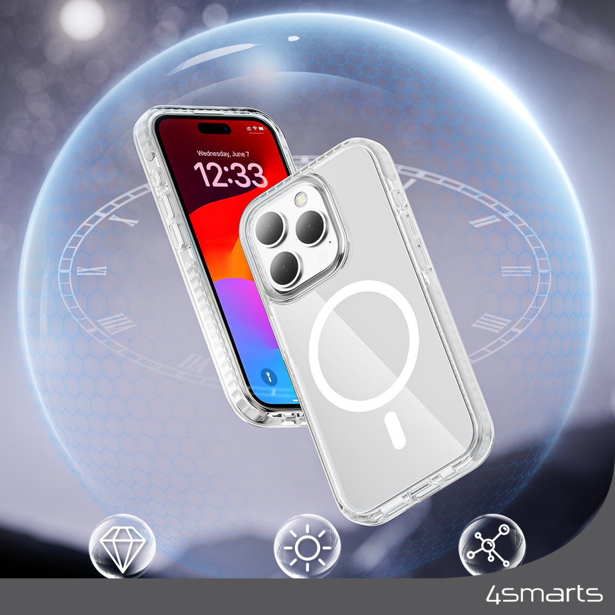 4smarts Backcover – für Apple iPhone 15 Plus, MagSafe, TPU, Transparent, bis 3 m Sturzsicher