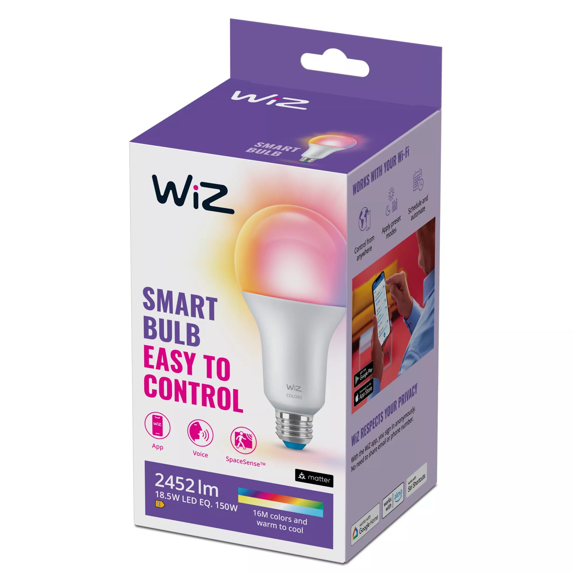 WiZ Smart-Leuchtmittel E27 A80 – 2452 lm, 2200–6500 K/mehrfarbig, WLAN/App, dimmbar – Weiss