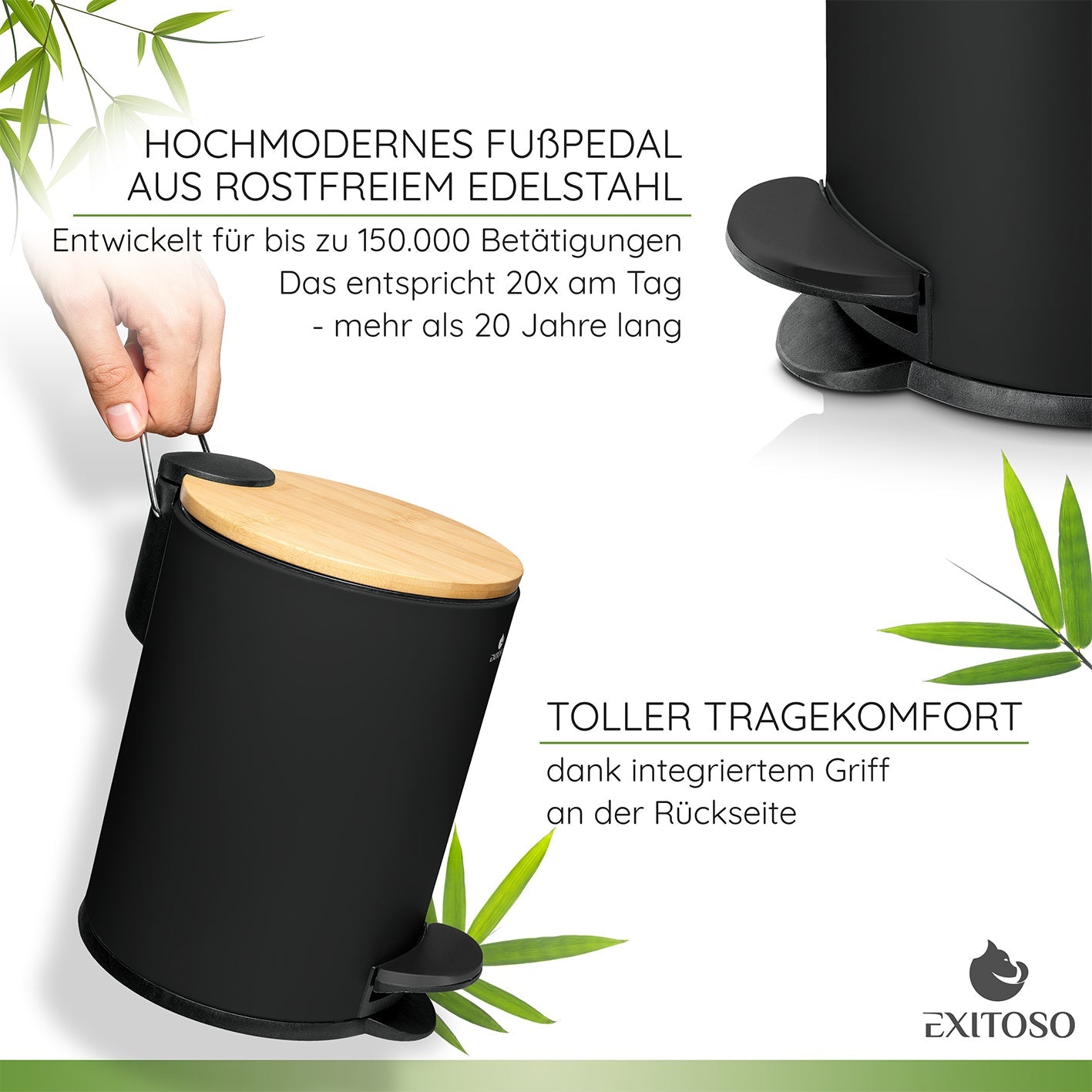 Exitoso Abfalleimer – 3 l, 15794, Schwarz