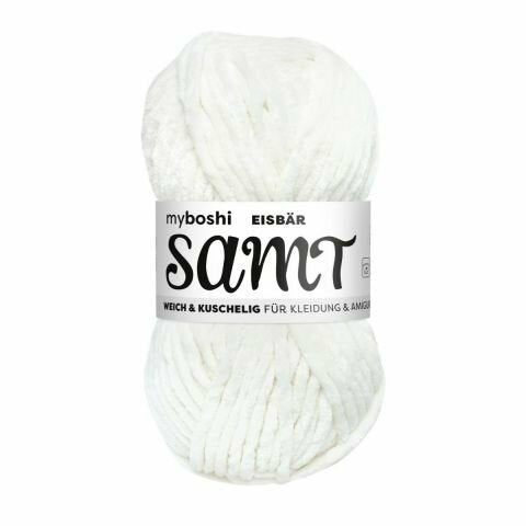 myBoshi Chenille Samt Garn Perlweiss – 100 g, 100 m, Nadel 5 mm, 100% Polyester, 1 Stk.