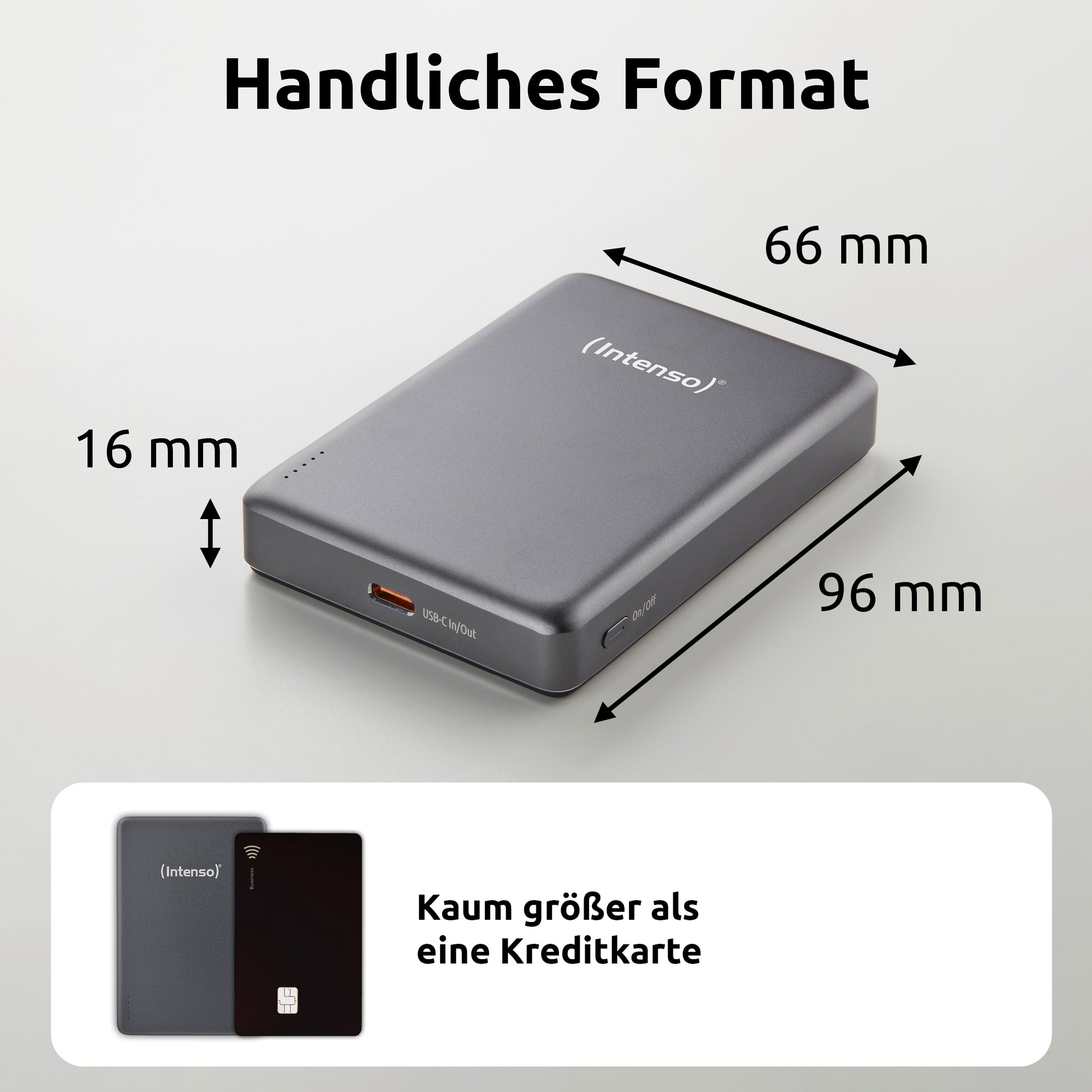 Intenso MagSafe Powerbank 10000 mAh, PD 20 W, mit LED-Anzeige, für iPhone (MagSafe), Grau
