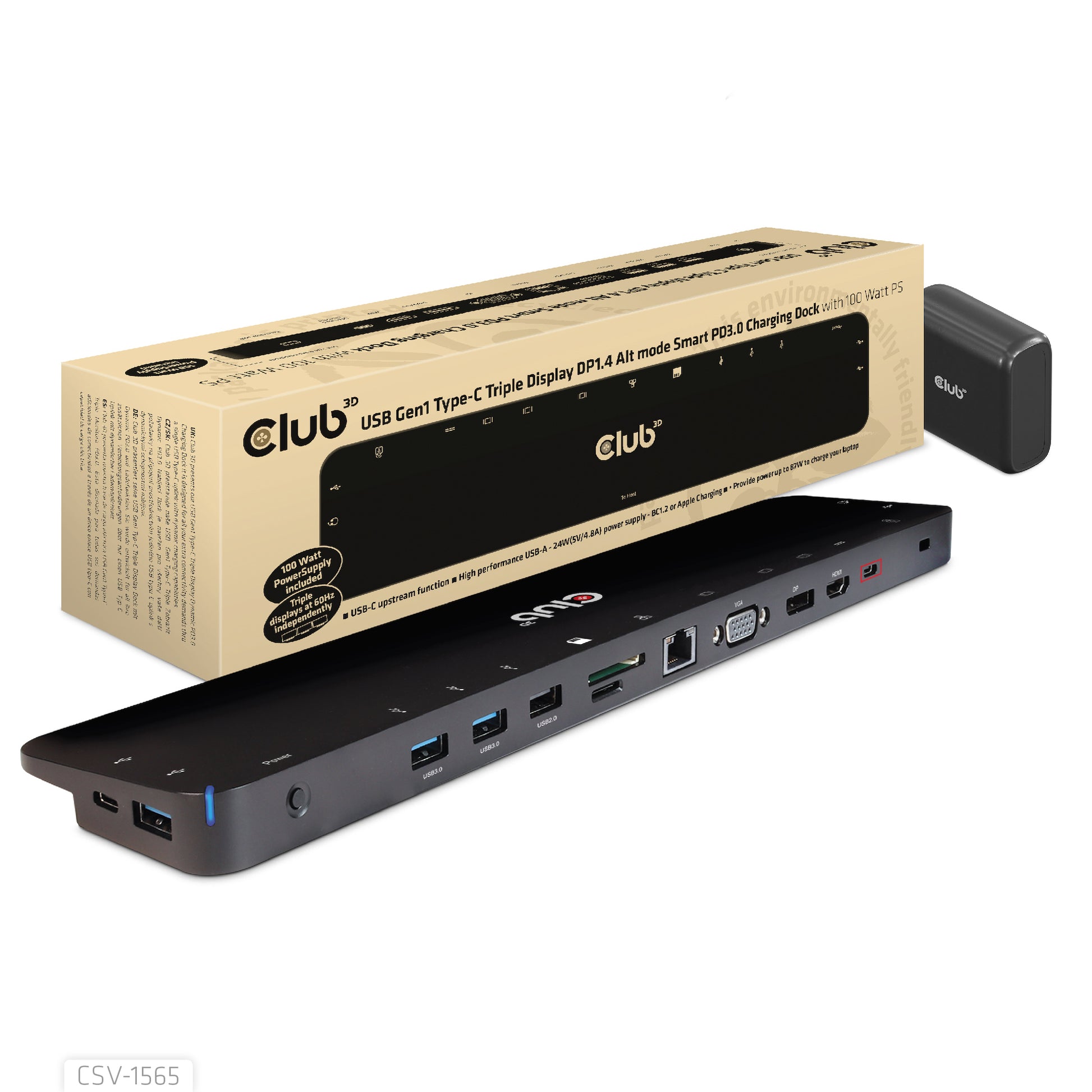 CLUB3D Club 3D Dockingstation – USB-C, 1× DP, 1× HDMI, 1× VGA, 8× USB-A, 100 W PD, GbE, für USB-C-Laptops
