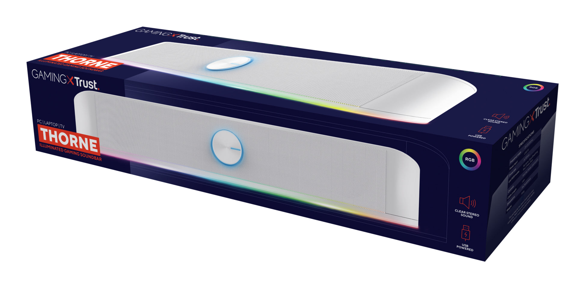 Trust GXT 619 Thorne – Soundbar – 2.0, 6 W, USB, 3,5 mm Klinke, Weiss
