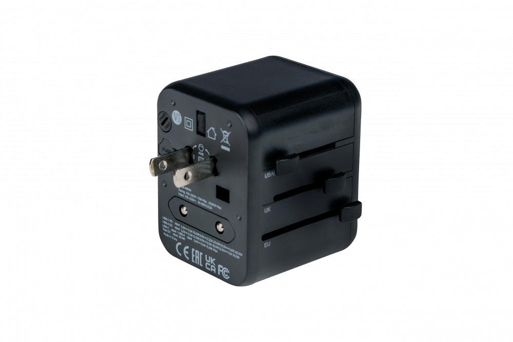 Verbatim Reiseadapter – 100–250 V, 2'500 W, 2x USB (PD20W) – von Typ A/B/C zu Typ E/F/G usw. – schwarz