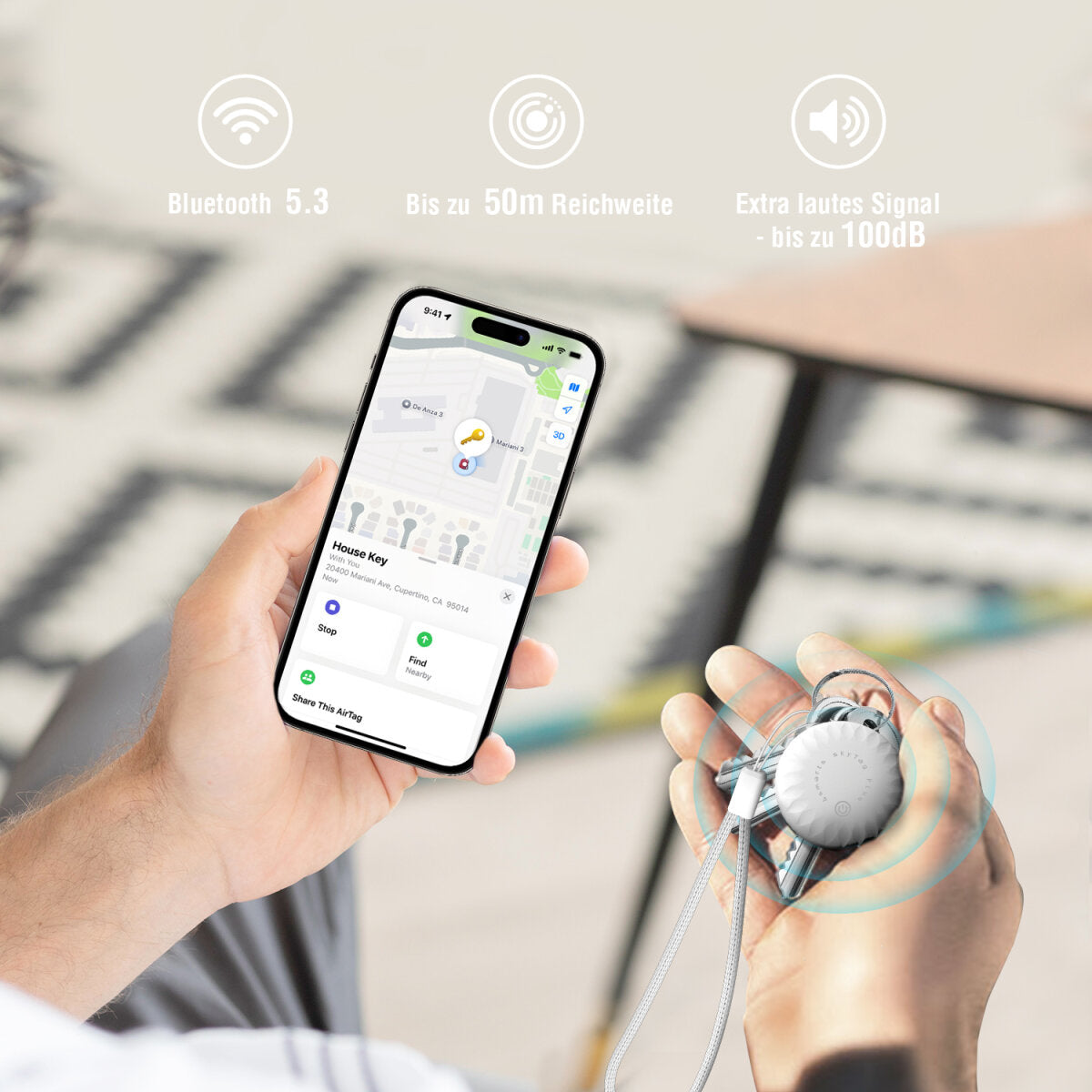 4smarts SkyTag – Bluetooth-Tracker – für Apple Wo ist? – IP65, 50 m Reichweite – für Fahrrad – Schwarz/Weiss