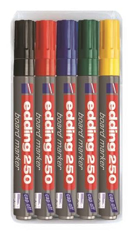 Edding Whiteboard-Marker 250 – Rundspitze 1,5-3 mm – Sortiert – 5er-Set – Trocken abwischbar