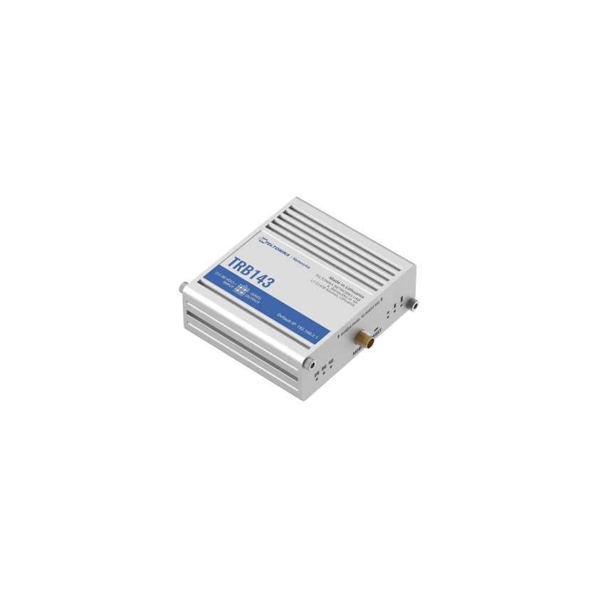 Teltonika TRB143 – Cellular Gateway – M-Bus, 4G/LTE (Kat 4), 1× 1G RJ-45, PoE, DIN-Schiene, 1× SMA-Antenne