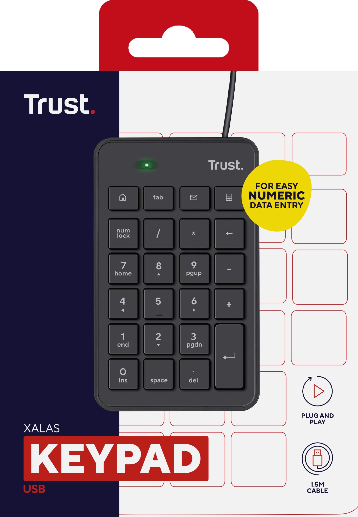 Trust Xalas – Ziffernblock – kabelgebunden (USB), Kabel 1,5 m – schwarz – für Laptop/PC
