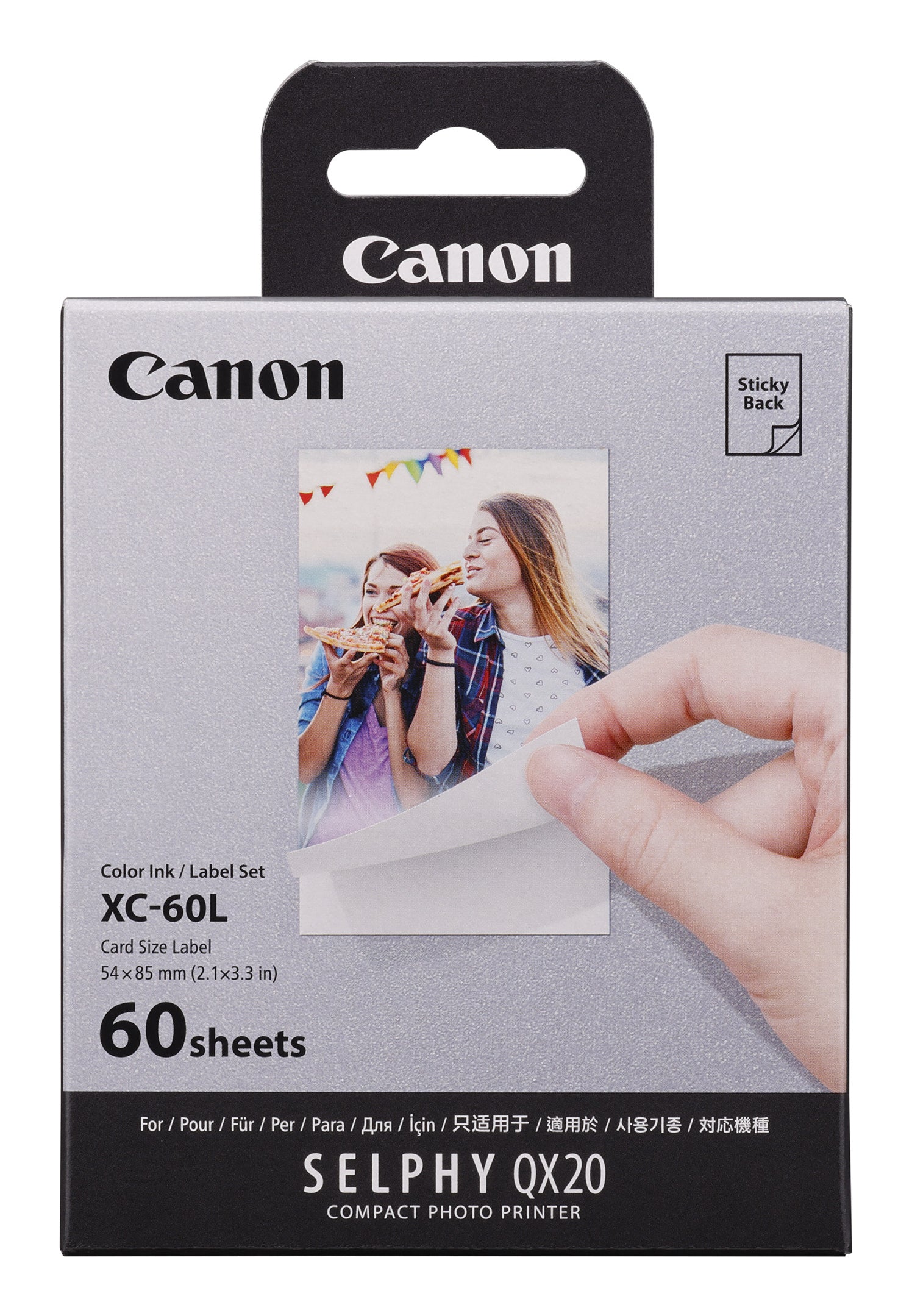Canon XC-60L Papier-Set – 54 × 85 mm, 60 Blätter, inkl. Tinte, Aufkleber – für QX20