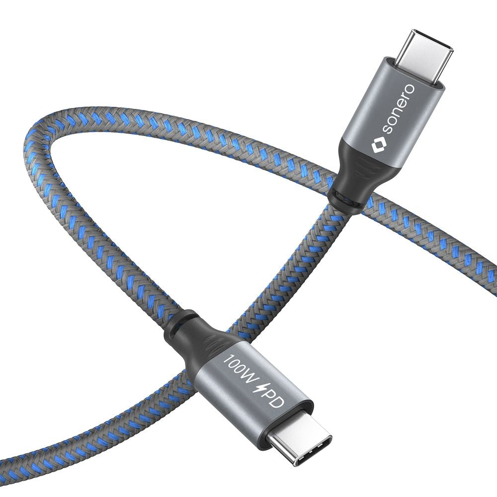 Sonero – USB-C auf USB-C Kabel – USB 2.0 (480 Mbit/s) – 1,5 m – PD 100 W – Textilmantel – Grau/Blau