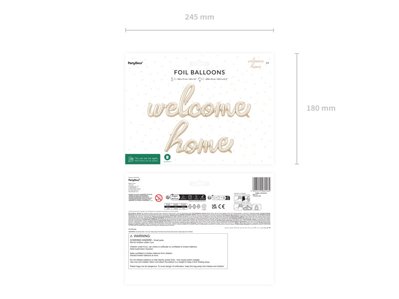 PartyDeco Folienballon Willkommen – Braun – 258 × 55 cm – 1 Stk