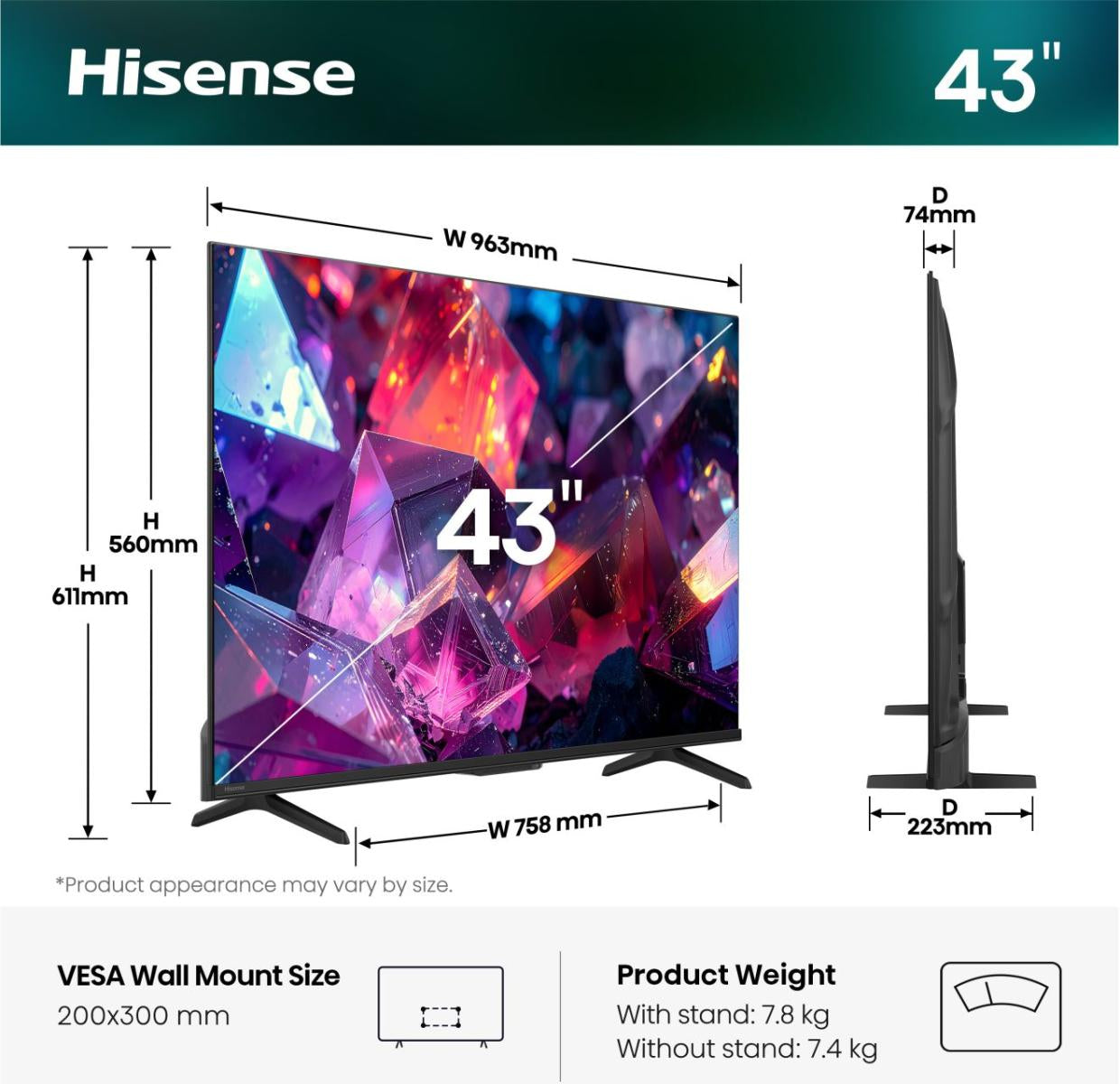 Hisense 43E7S PRO – 43" QLED Fernseher – 4K UHD – VIDAA U9 – 144 Hz – Dolby Vision
