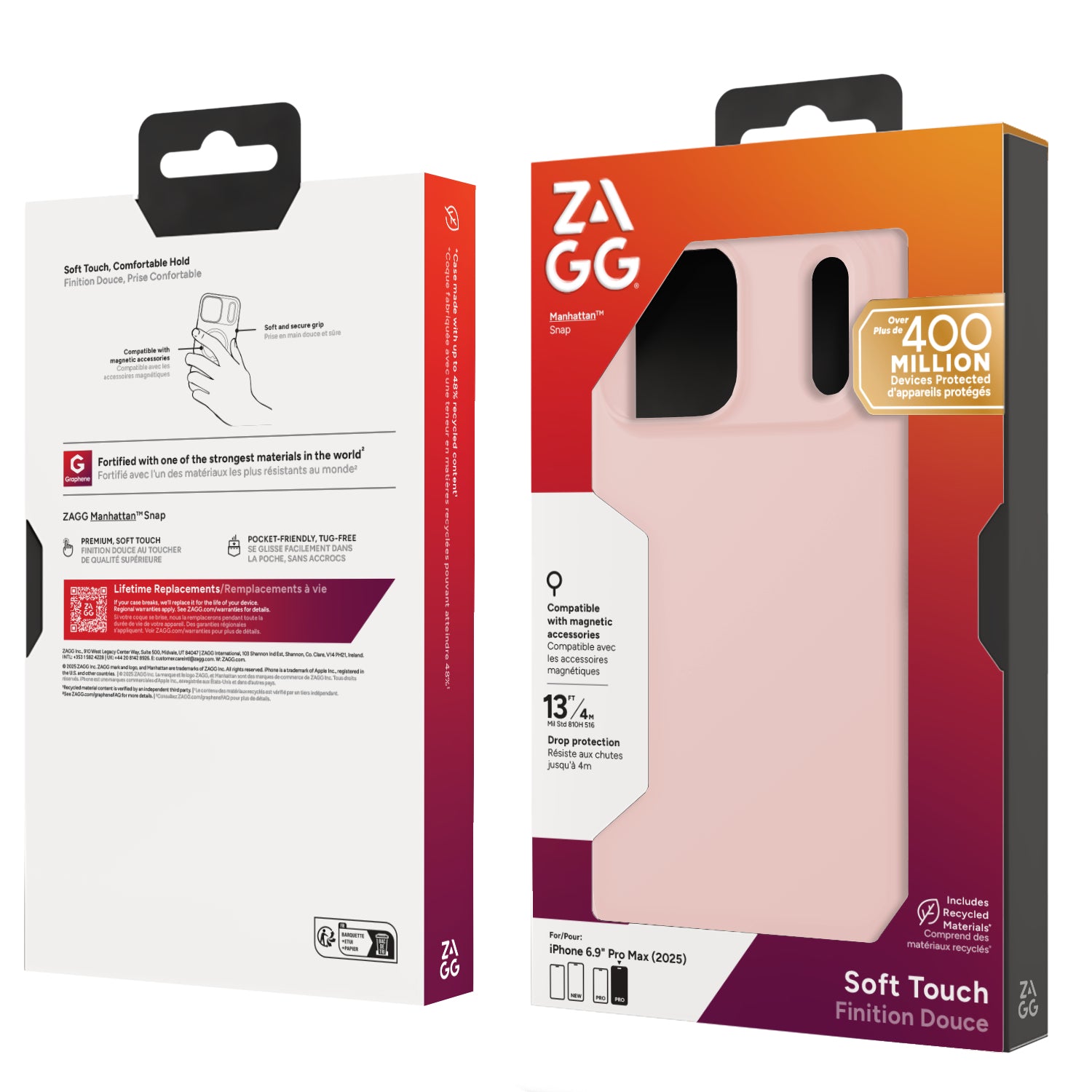 ZAGG Manhattan Snap – Backcover – für Apple iPhone 17 Pro Max – Zion Pink Blush, bis 4 m Sturzsicher