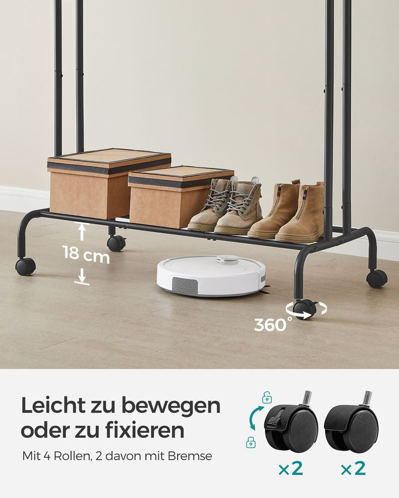 Songmics HSR107B01 Garderobenständer – mit Rollen, 50 kg Tragkraft – Stahl – Schwarz – 1'550 mm