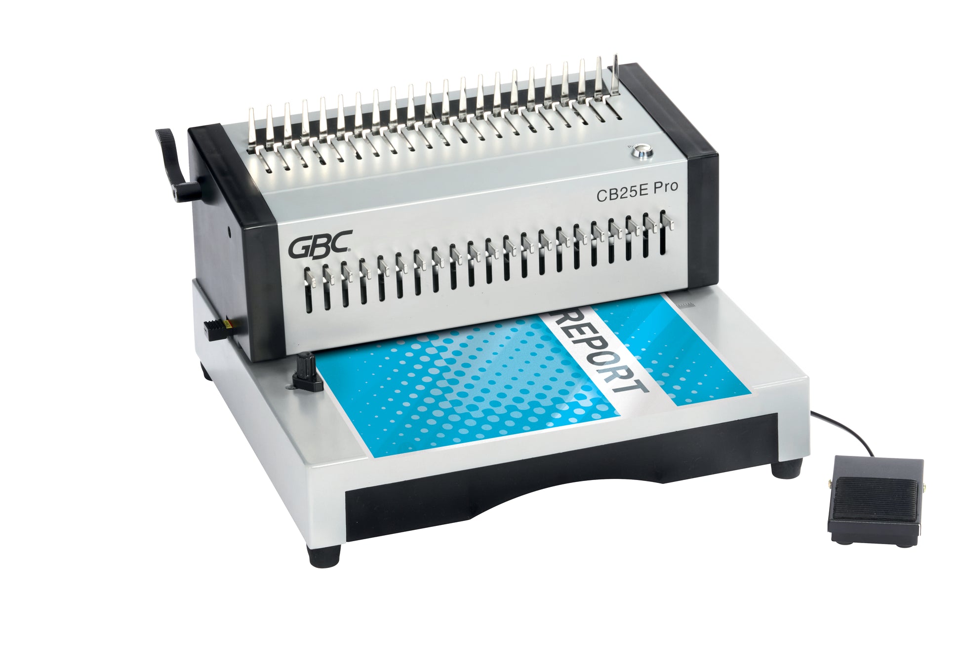 GBC CB25E Pro Bindegerät – Plastikbindung, für 21-Loch, A4, 25 Blatt, Fusspedal