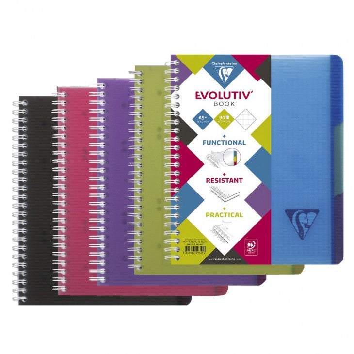 Clairefontaine Spiralheft, Spiralbindung, 90 Blatt, 4-fach gelocht, perforiert, 90 g/m² – farbig sortiert