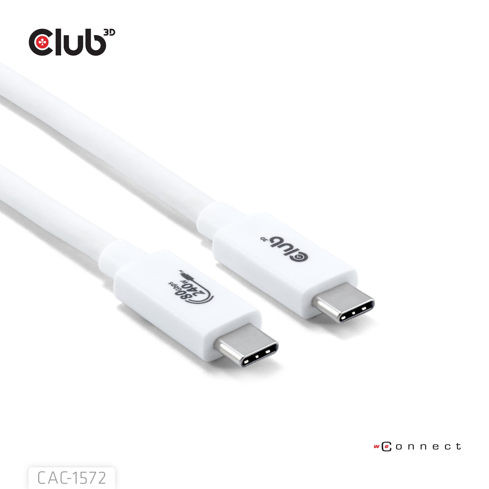 CLUB3D Club 3D – USB-C auf USB-C Kabel – USB4 80 Gbit/s – 1,2 m – PD 240 W – USB-IF zertifiziert – Weiss