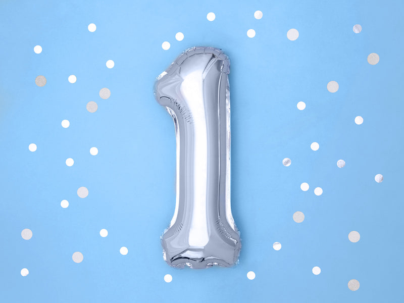 PartyDeco Folienballon Zahl 1 – Silber – 35 cm – Folie – 1 Stk