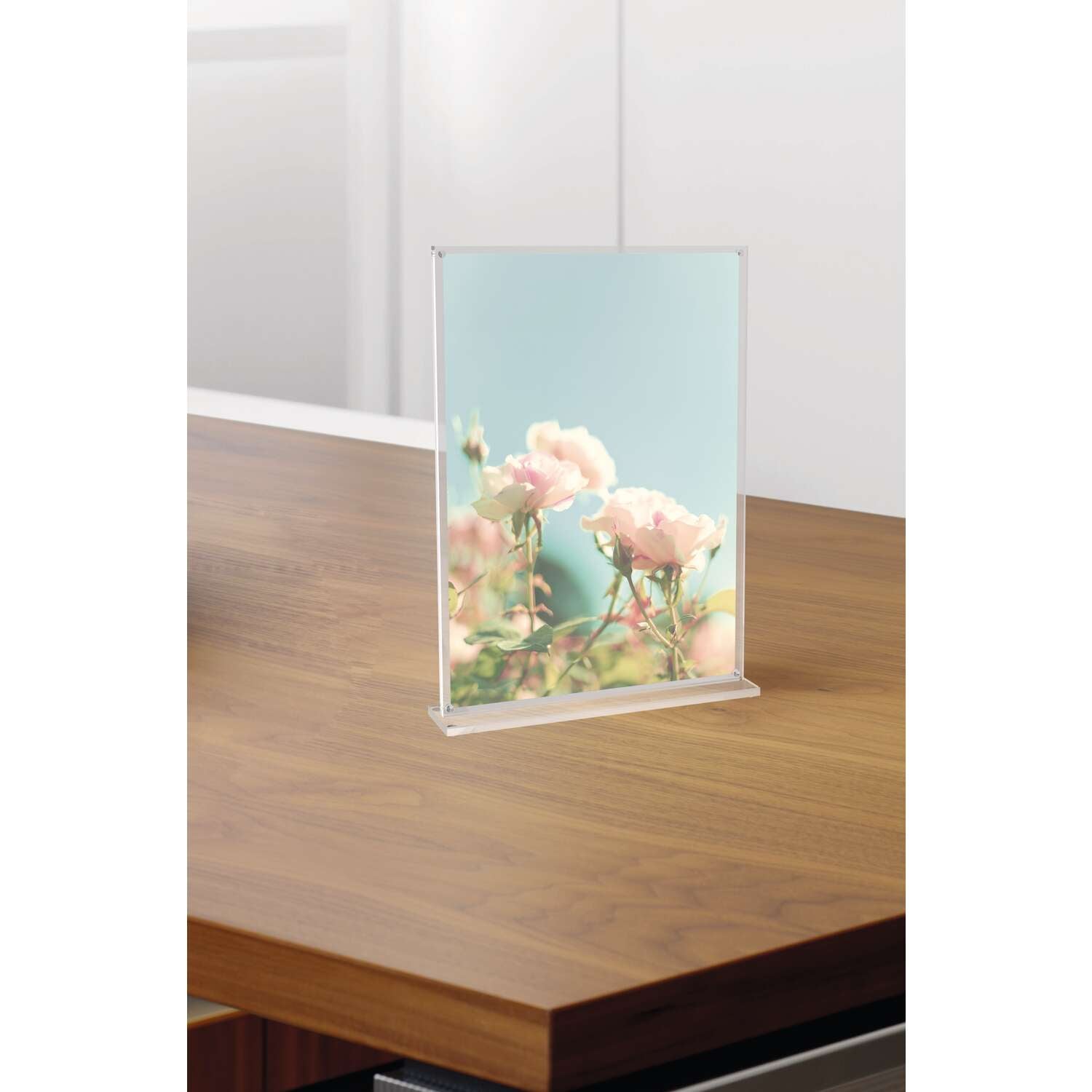MAUL Tischaufsteller – für A4 – 2 Fächer – hoch – magnetisch – transparent – Acryl