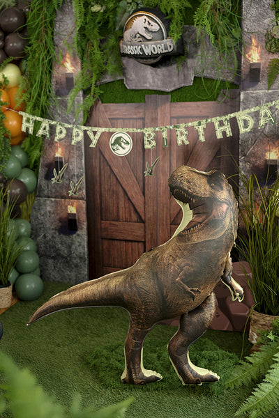 PartyDeco Folienballon JurassicWorld T-Rex – braun/grün – 92 × 98 cm – Folie – 1 Stk