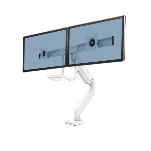 Fellowes Eppa Crossbar – Monitorarm, Dual, Tischklemme/Tischdurchführung, bis 32", 2 × 8 kg, weiss