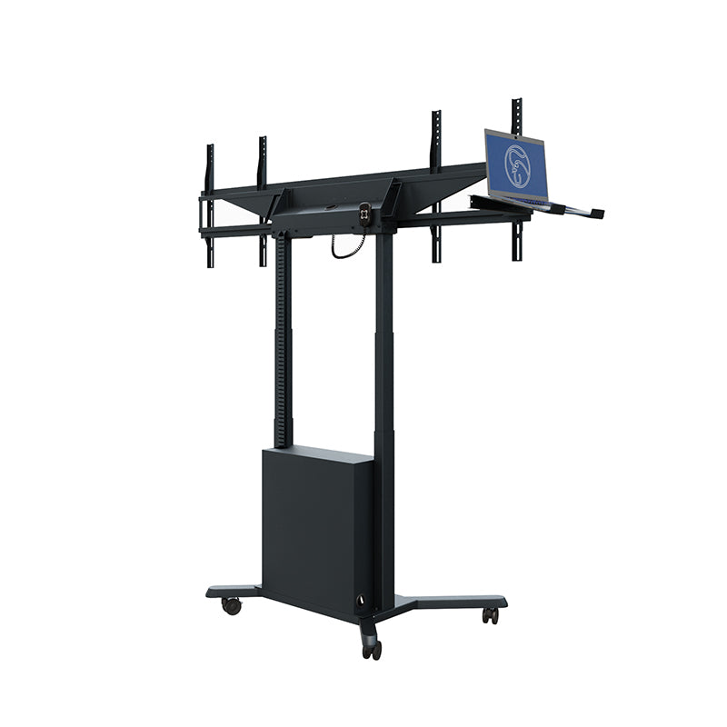 Hagor TV-Wagen – 46–65" – VESA 200×200–600×400 – bis 120 kg, motorisiert, mit Rollen, für 2 Displays