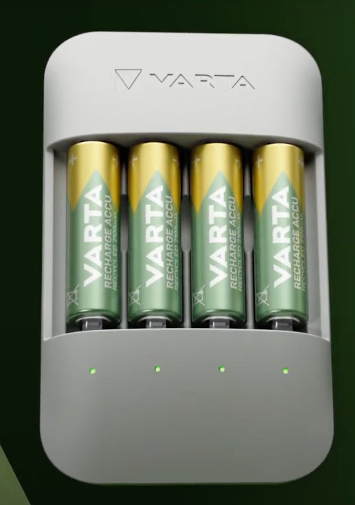 Varta Eco Charger Pro Recycled Batterieladegerät 4× – für AA, AAA (NiMH) – inkl. 4×AAA
