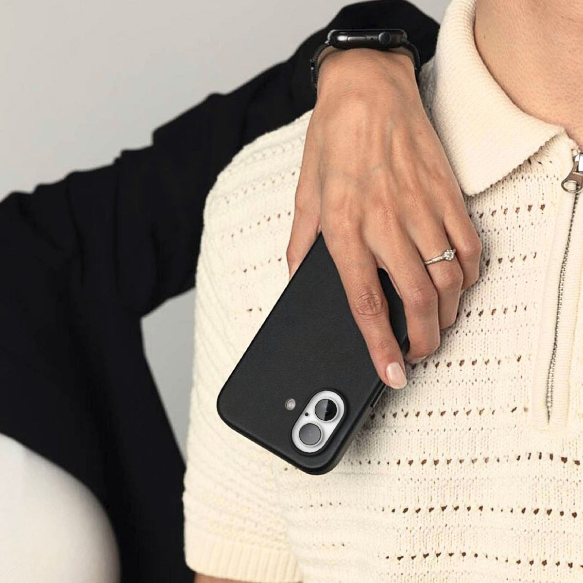 Vonmählen Backcover – für Apple iPhone 16 Plus – schwarz – Leder – MagSafe-kompatibel