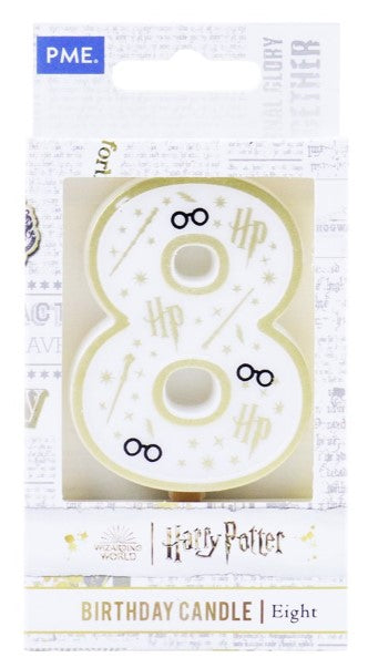 PME Geburtstagskerze Harry Potter Zahl 8 – Weiss/Gold – 5 × 7 cm – 1 Stk