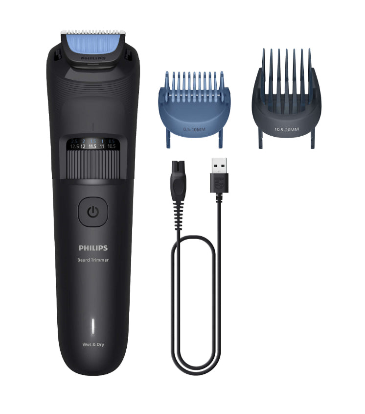 Philips Bartschneider Serie 3000 – 0,5–20 mm, 40 Längeneinstellungen, Nass & Trocken – Akku 70 min – Schwarz