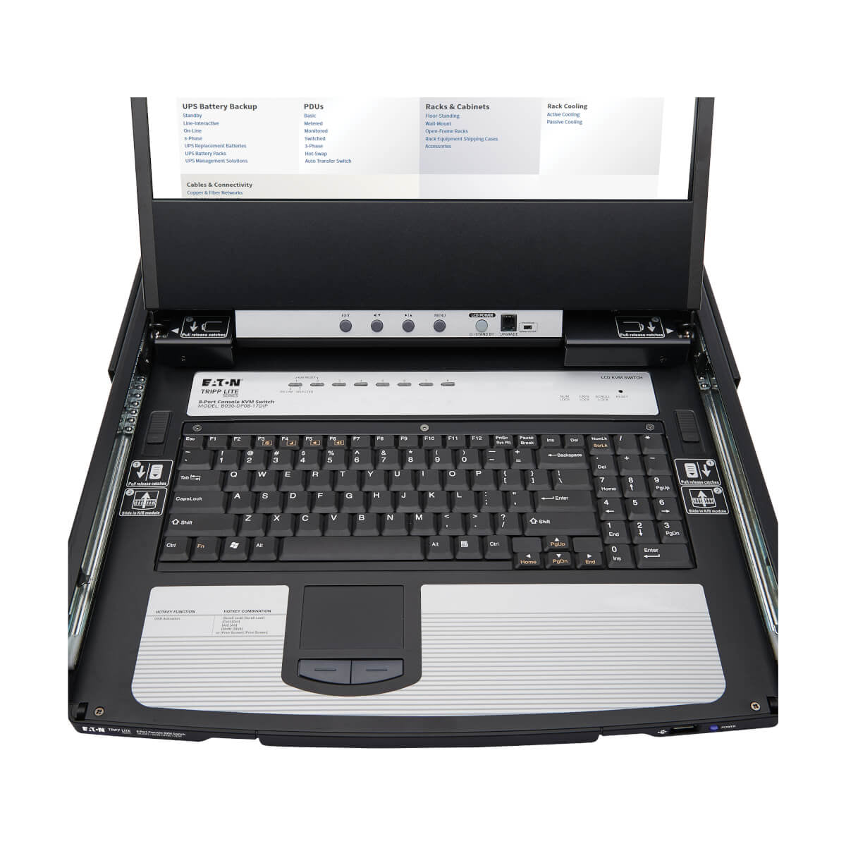 Tripp Lite B030-DP08-17DIP – 17" Rack-LCD-Konsole DP 8-Port KVM – 1920 × 1080, USB 2.0-Hub – 1U