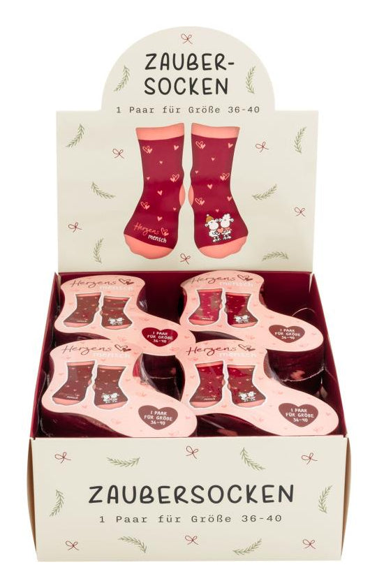 Sheepworld Zaubersocken Herzen – Grösse 36–40, Rot, 80% Baumwolle/15% Nylon/5% Elasthan