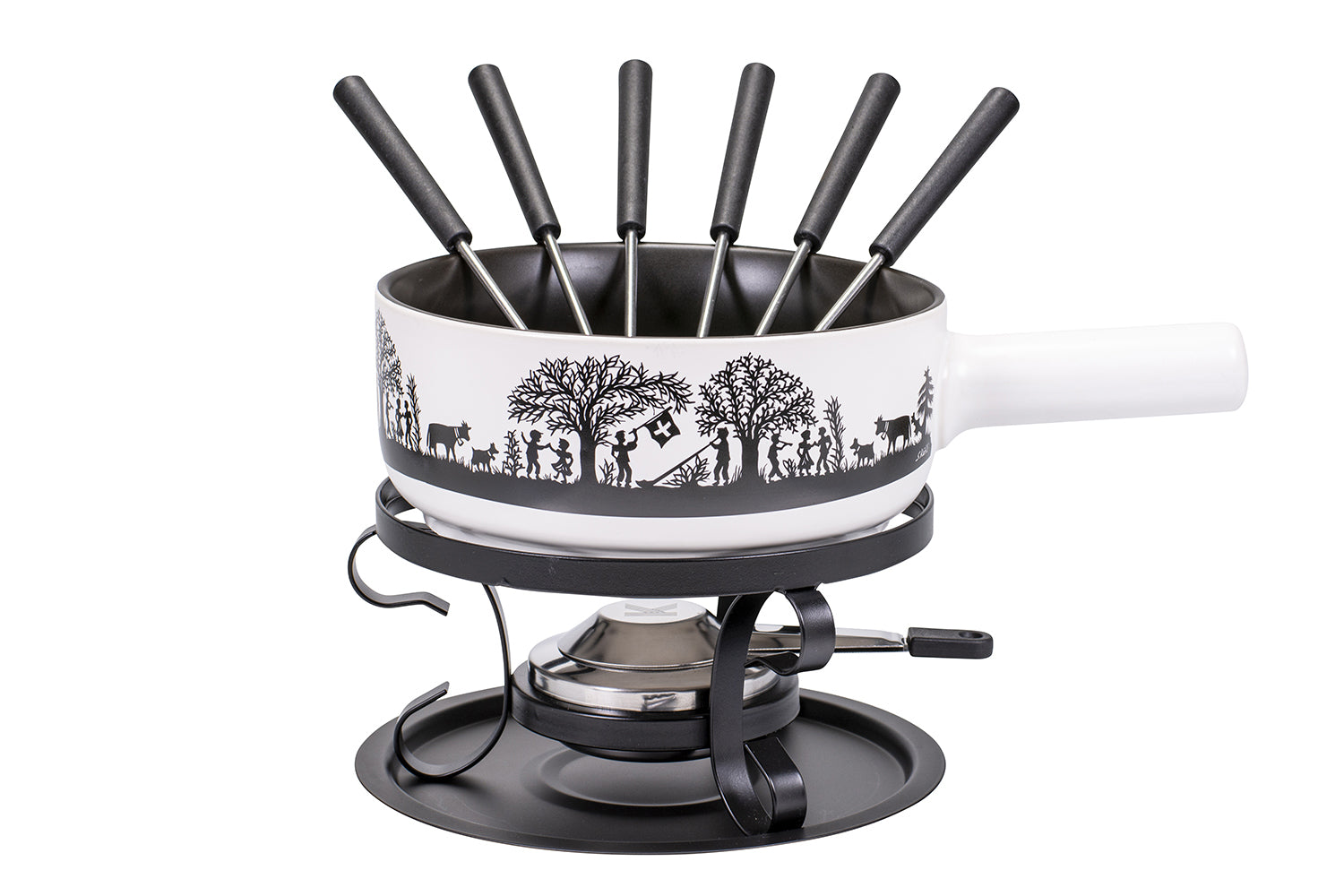 Kadastar Fondue-Set Bergchilbi E22 – Ø 22 cm, Gusseisen, für Käsefondue, Glaskeramik, 6 Personen, 9 Teile