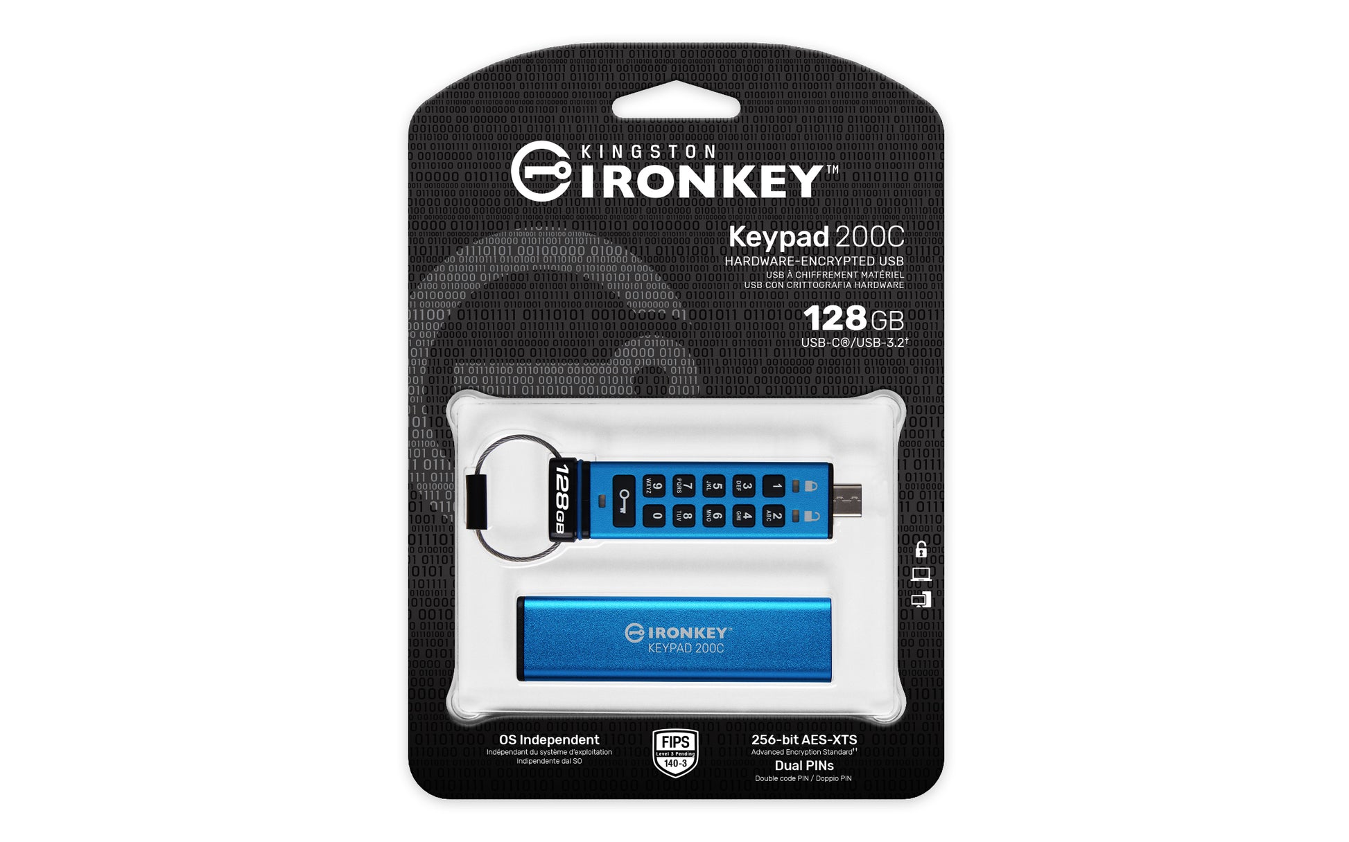 Kingston Technology Kingston IronKey Keypad 200C USB-Stick – 128 GB, USB-C, FIPS 140-3 Level 3 (ausstehend), AES-256