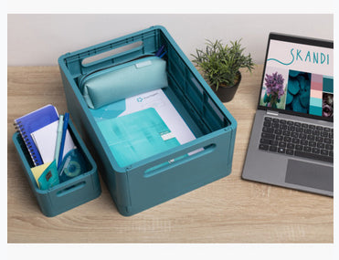 Exacompta Aufbewahrungsbox B 375 × H 163 × T 275 mm – für A4+, zusammenklappbar, mit Tragegriff, blau