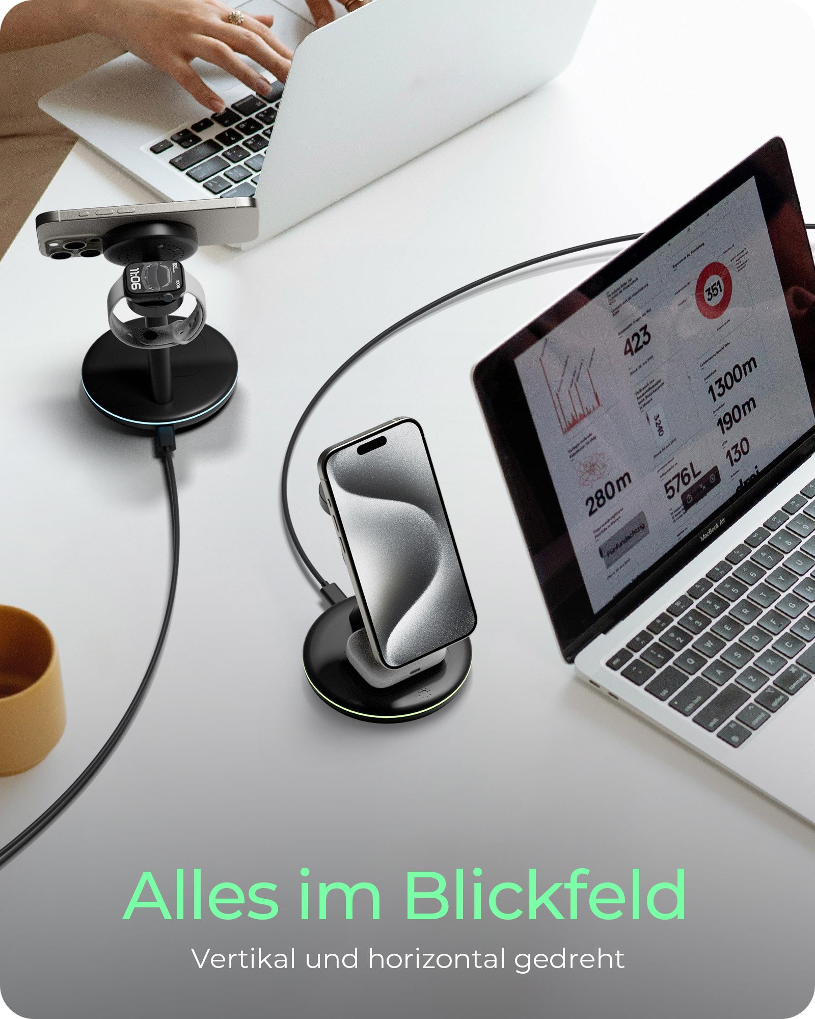 ICY BOX IBSH102CH 3-in-1 Kabelloses Ladegerät 10 W – Qi – für iPhone, Apple Watch, AirPods