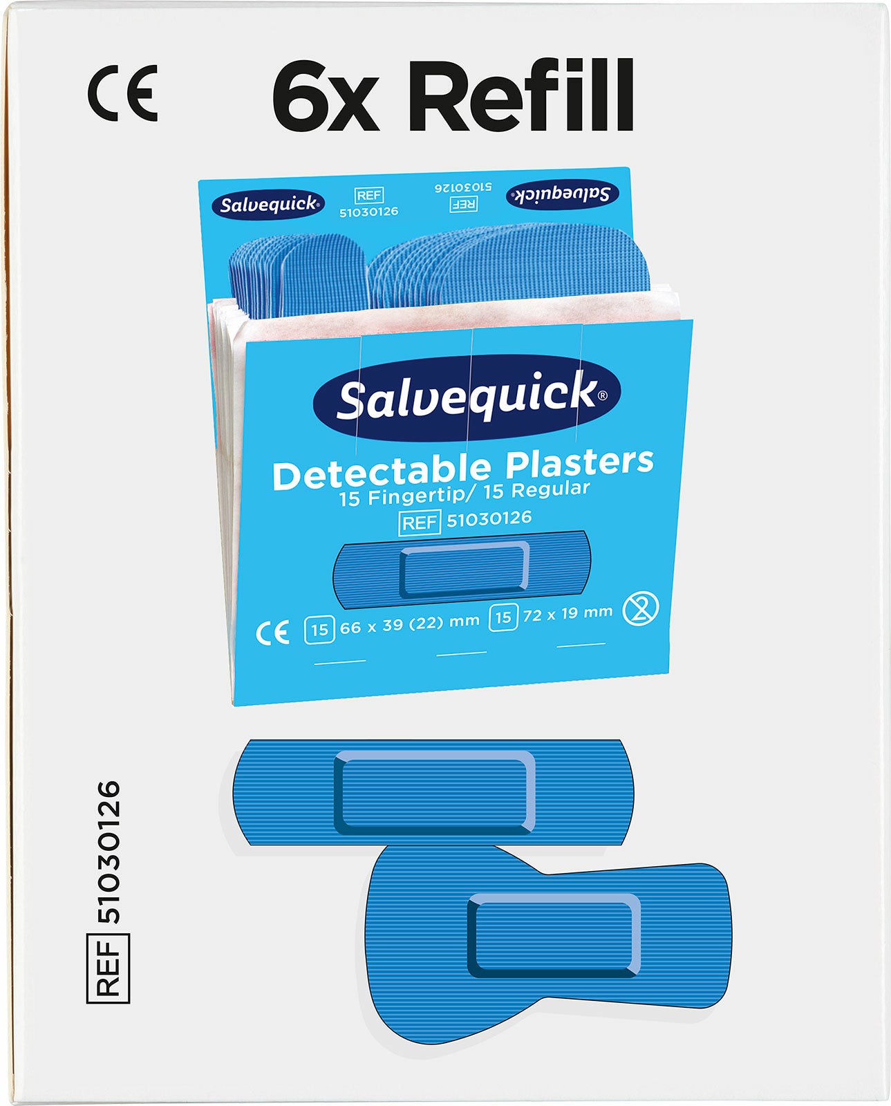 Cederroth Salvequick Fingerkuppen-Pflaster Nachfüllpackung – detektierbar – sortiert – 6 × 30 Stk.