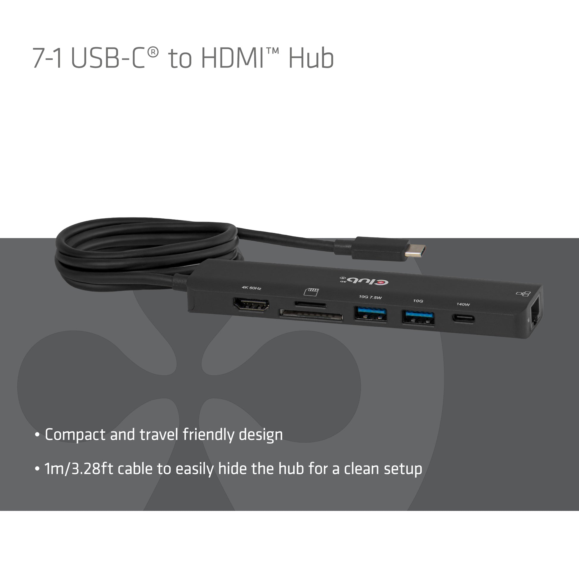 CLUB3D Club 3D Multiport-Adapter – USB-C, 1× HDMI, 2× USB-A, GbE, microSD