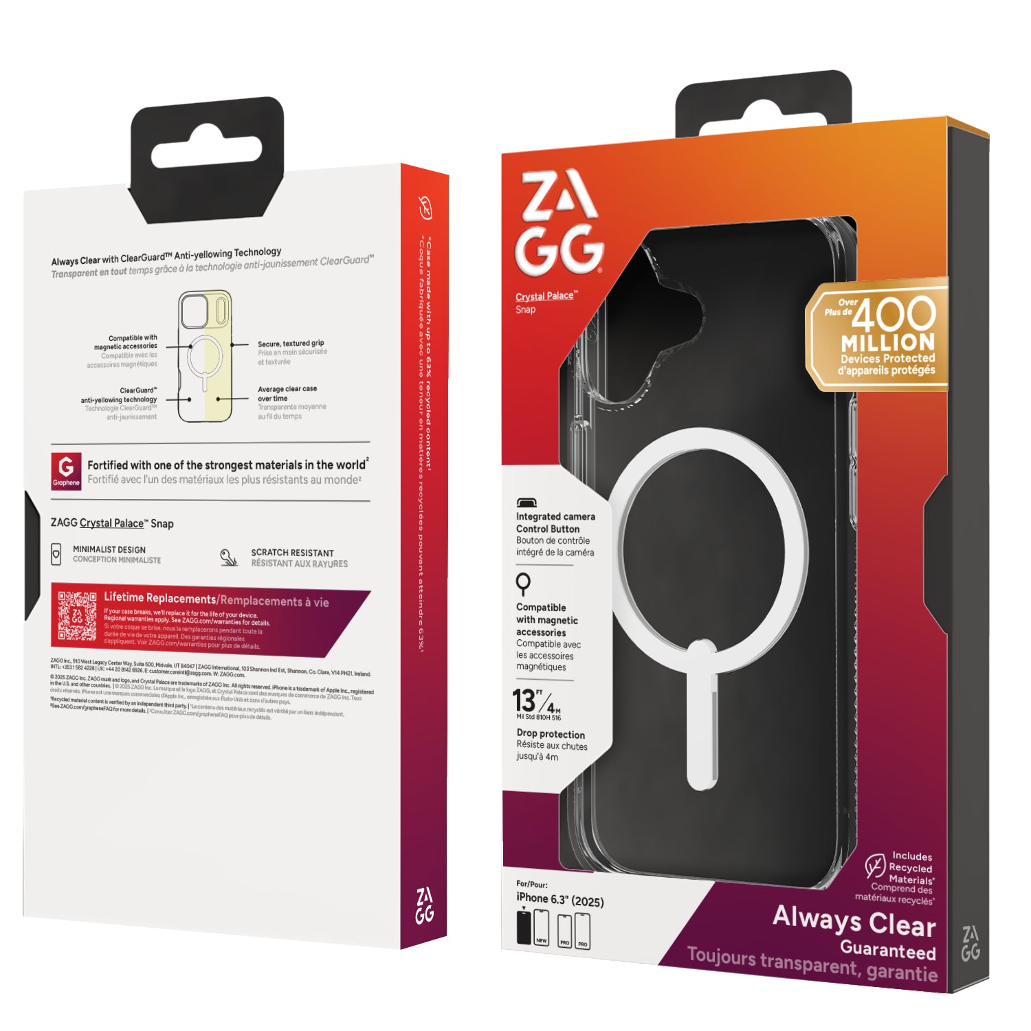 ZAGG Crystal Palace Snap Backcover – für Apple iPhone 17, MagSafe, Graphen, Transparent, bis 4 m Sturzsicher