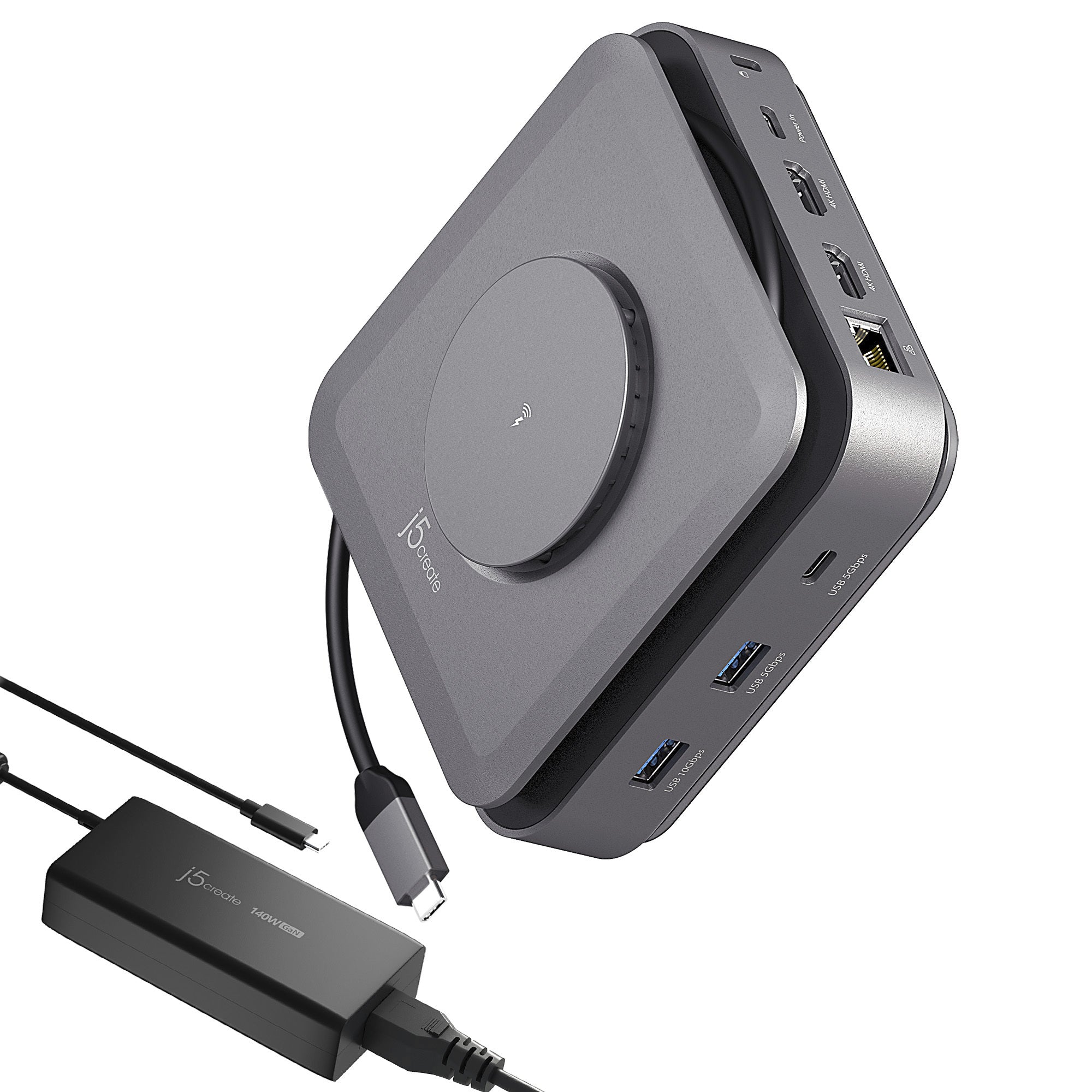 j5create JCD3199P Dockingstation – USB-C, 2× HDMI, 2× USB-A, 3× USB-C, 140 W PD, GbE, für Windows/Mac