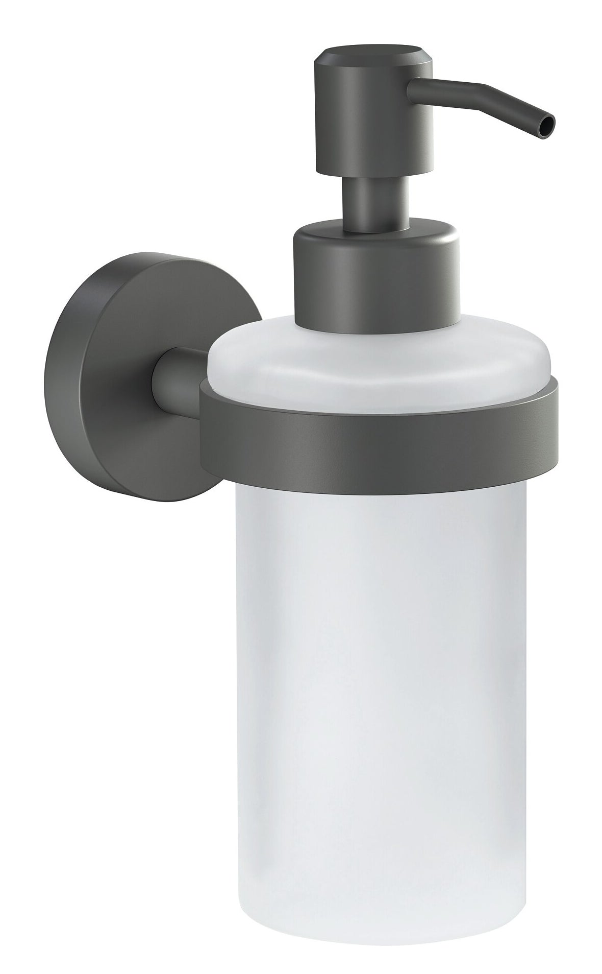 TESA Seifenspender, manuell, 200 ml, Wandmontage, Glas, Metall, grau, B 70 × H 119 × T 171 mm