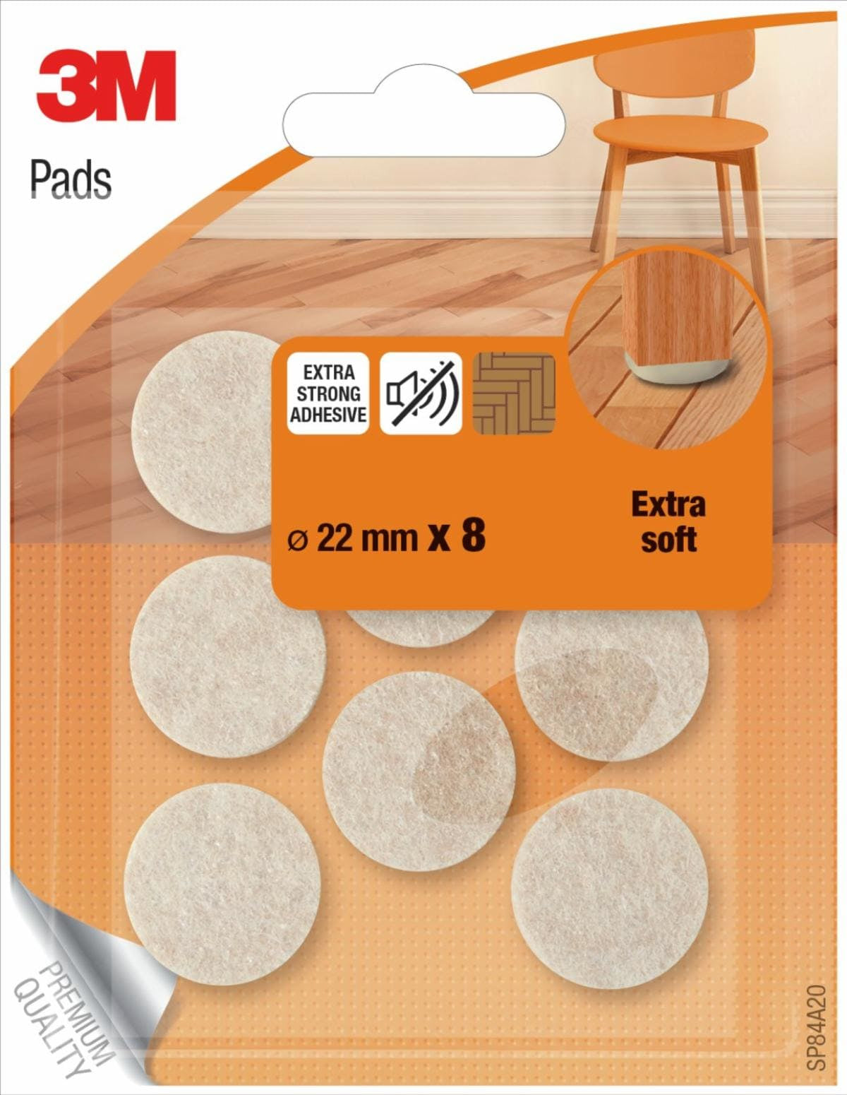 3M SP84A20 Filzgleiter Ø 22 mm – Wollfilz – Beige – 8 Stück – Extra starke Klebehaftung