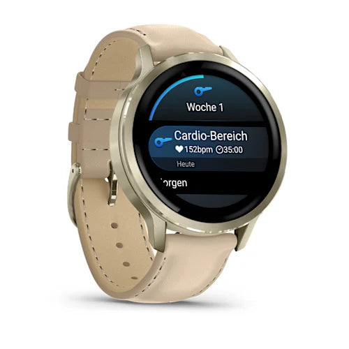 Garmin Venu 4 41 mm GPS – Edelstahl Gold, Sportarmband, Sand, 50 m