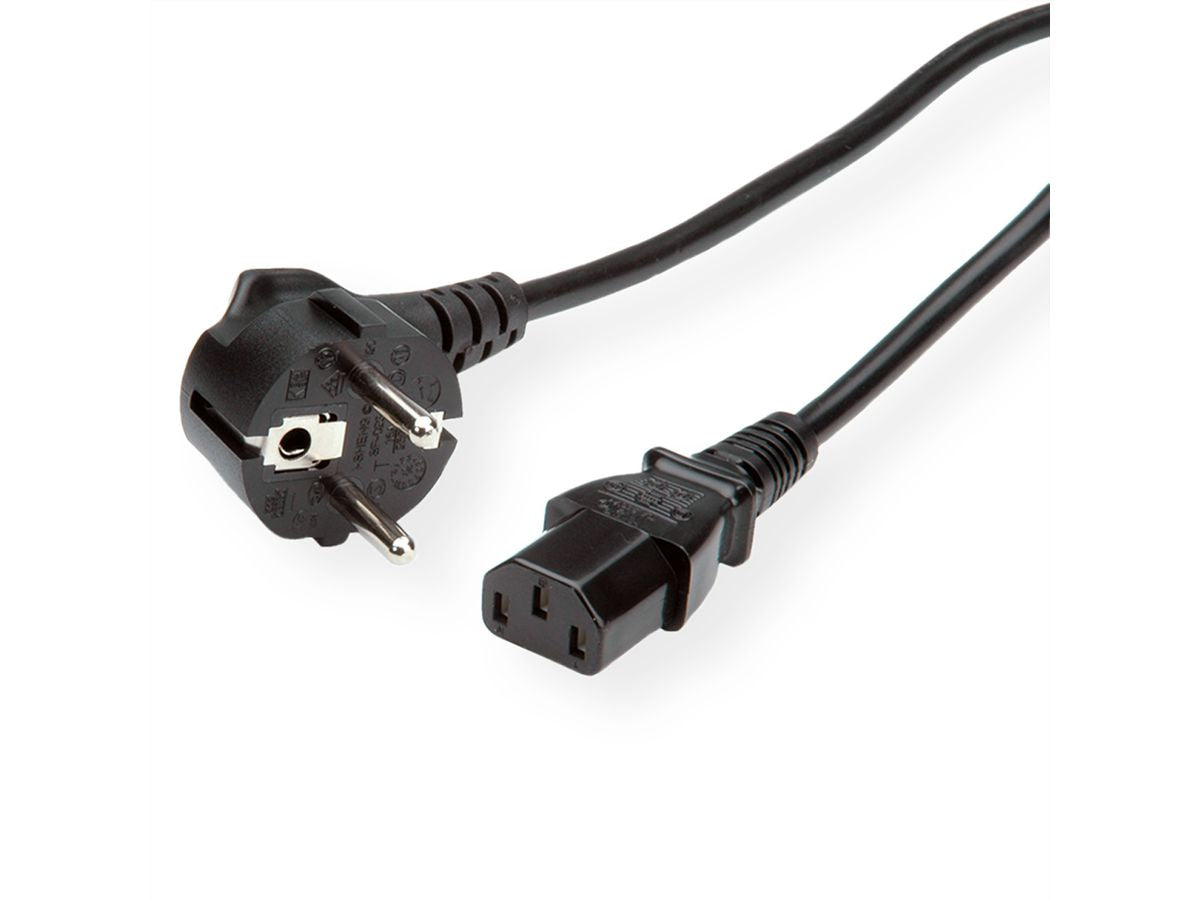 ROLINE Netzkabel – Schuko (CEE 7/7, abgewinkelt) – IEC C13 (gerade), 3 m, 250 V/10 A, schwarz