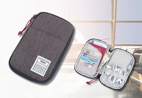 TROIKA Business Tech Traveller – mit Visitenkartenfach, Reissverschlusstasche – Polyester, Grau