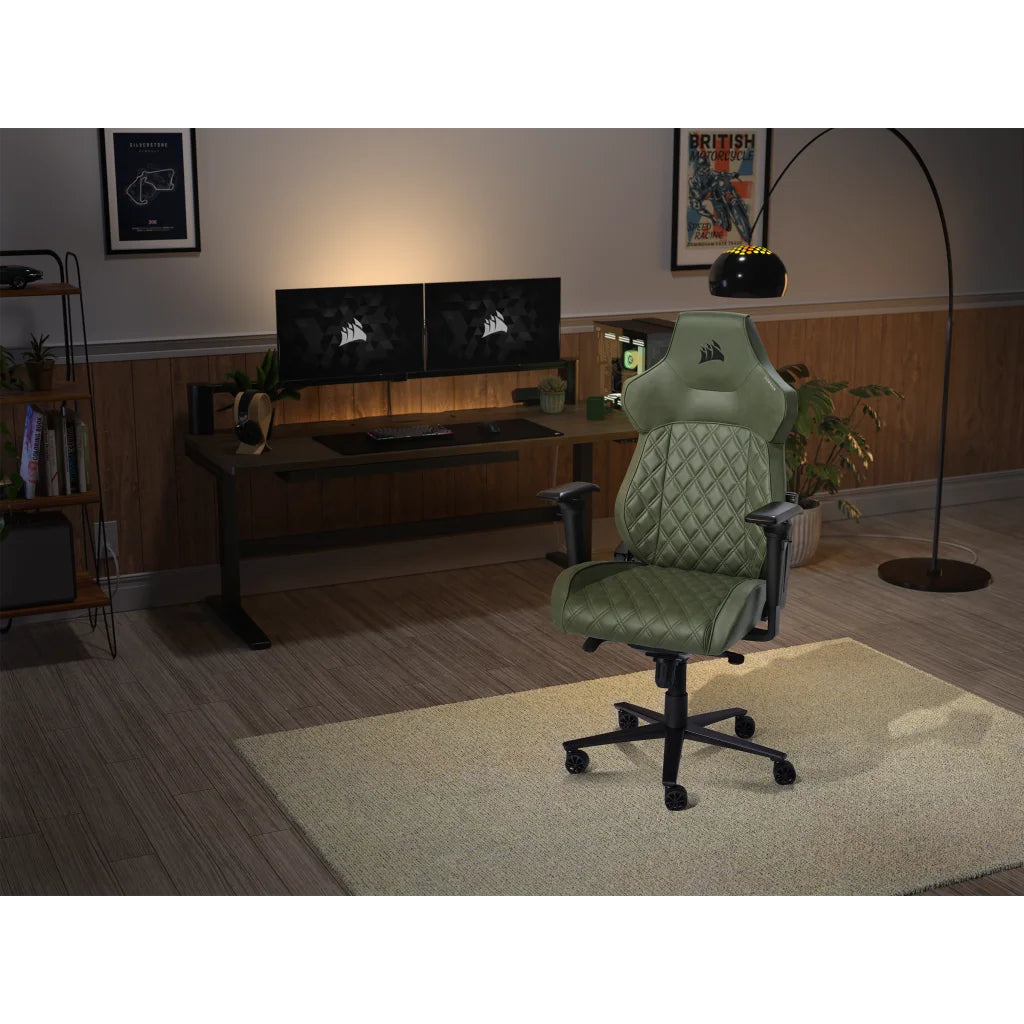 Corsair T500 LUXE Sherwood Gaming-Stuhl – Stoff – Grün, 3D-Armlehnen, Nackenkissen, 42–52 cm, bis 120 kg