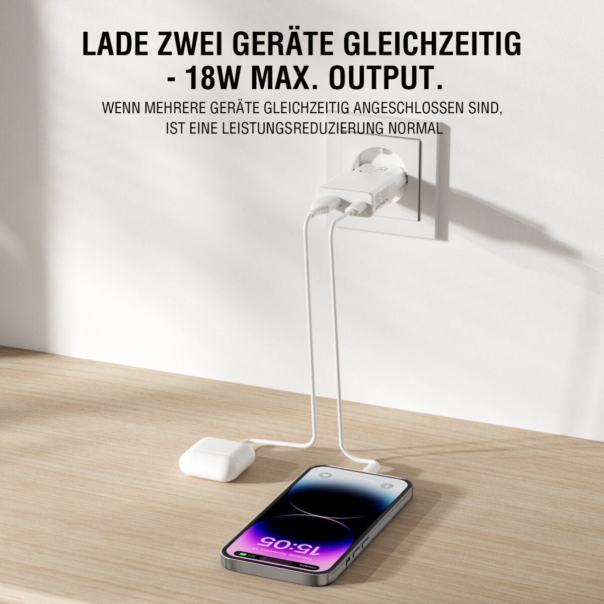 4smarts PDPlug Slim Duos USB-Wandladegerät 20 W – USB-C×1, USB-A×1 – PD, PPS, GaN – für Smartphone & Tablet