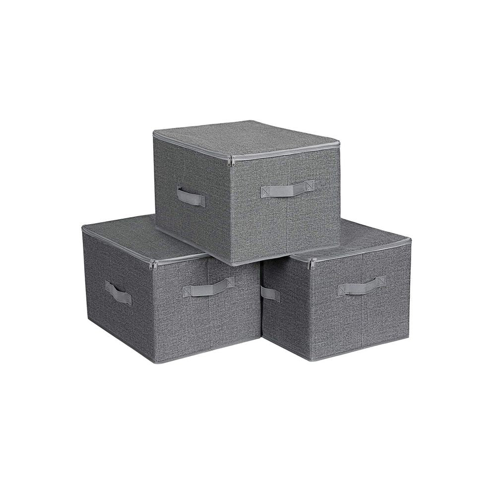 Songmics RYZB03G Aufbewahrungsbox (mit Deckel) – Textil – Grau – mit Griff – 400 × 300 × 250 mm – 3-teiliges Set
