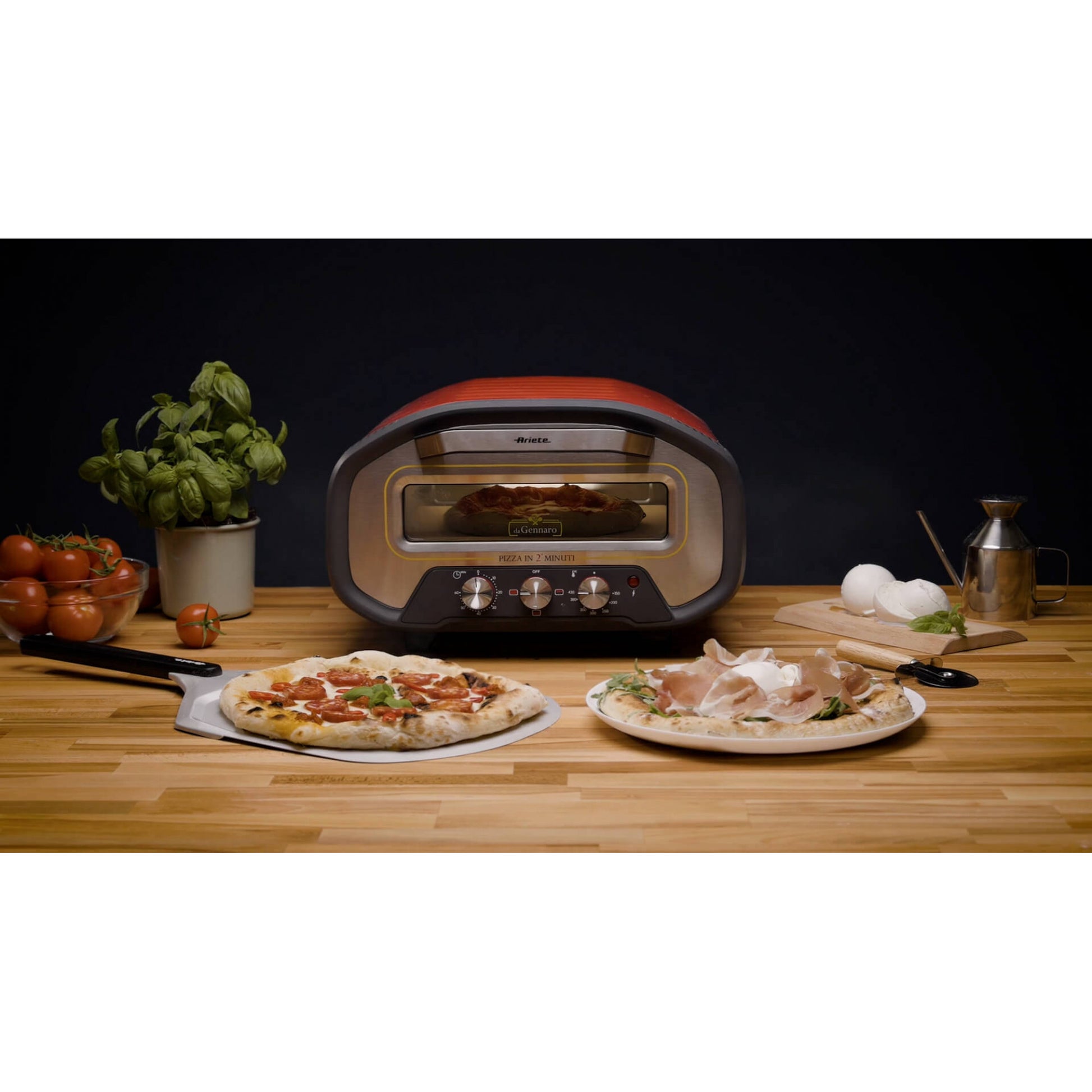 Ariete Pizzaofen ARI-3901 – 1 Pizza, 32 × 32 cm, 2200 W – rot/silber