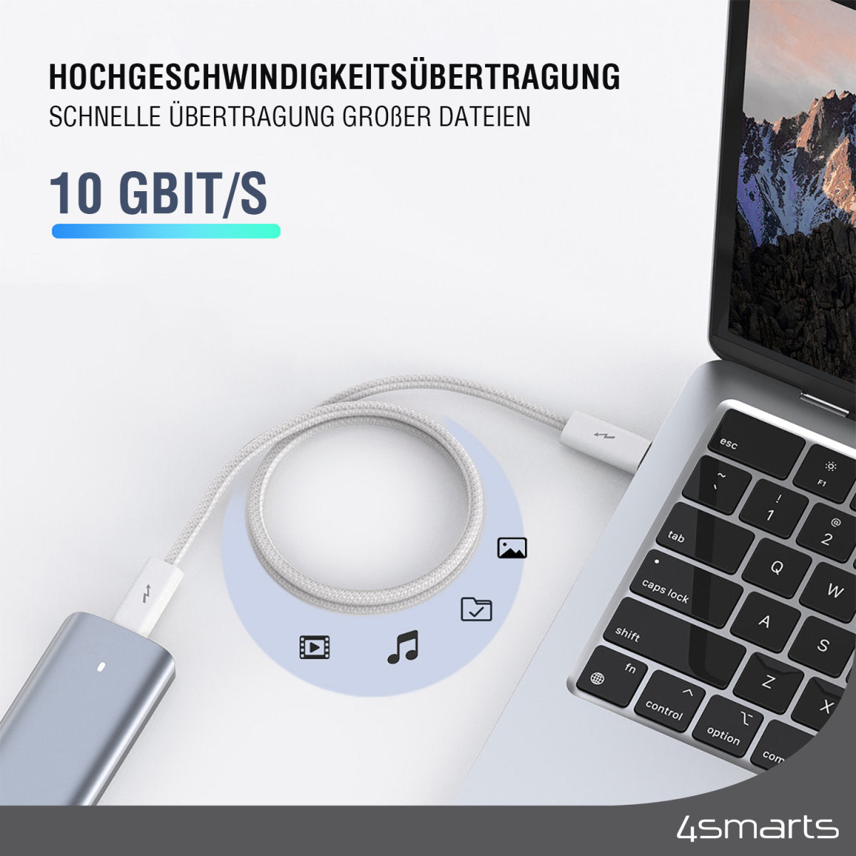 4smarts USB-C auf USB-C Kabel – USB 3.2 Gen 2 (10 Gbit/s) – 1,5 m – PD 240 W – Geflochten – Weiss
